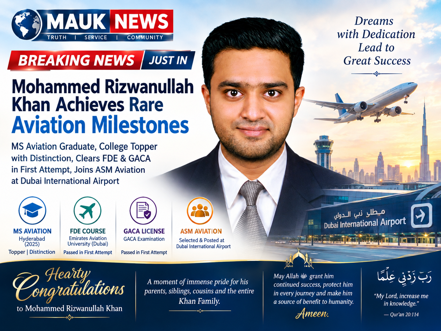 Riz Khan, Success in Aviation Field.